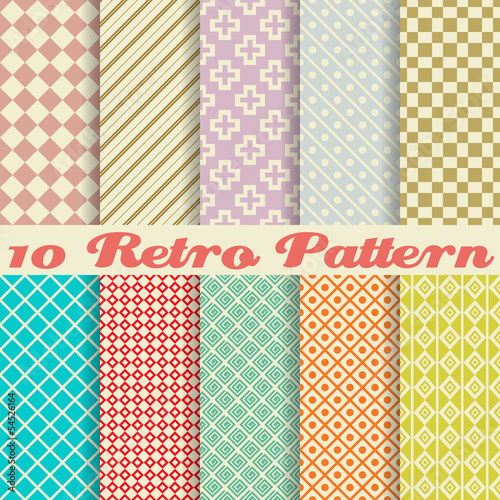 Ten retro different vector seamless patterns (tiling)