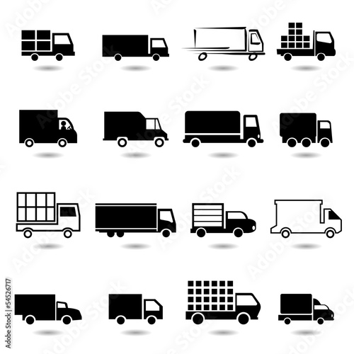 vector set of different truck icons.