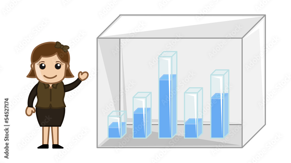 Girl Showing Graph Bar - Business Cartoon Character Vector Girl Showing Graph Bar - Business Cartoon Character Vector
