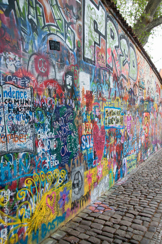 Colorful John Lennon wall in Prague photo