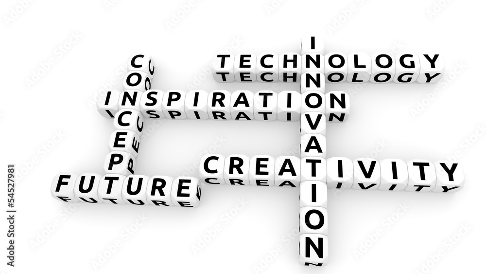 Fototapeta premium Dices - technology, inspiration, creativity. 3D rendered.