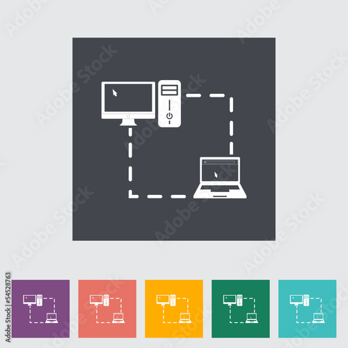 Computer sync single flat icon.