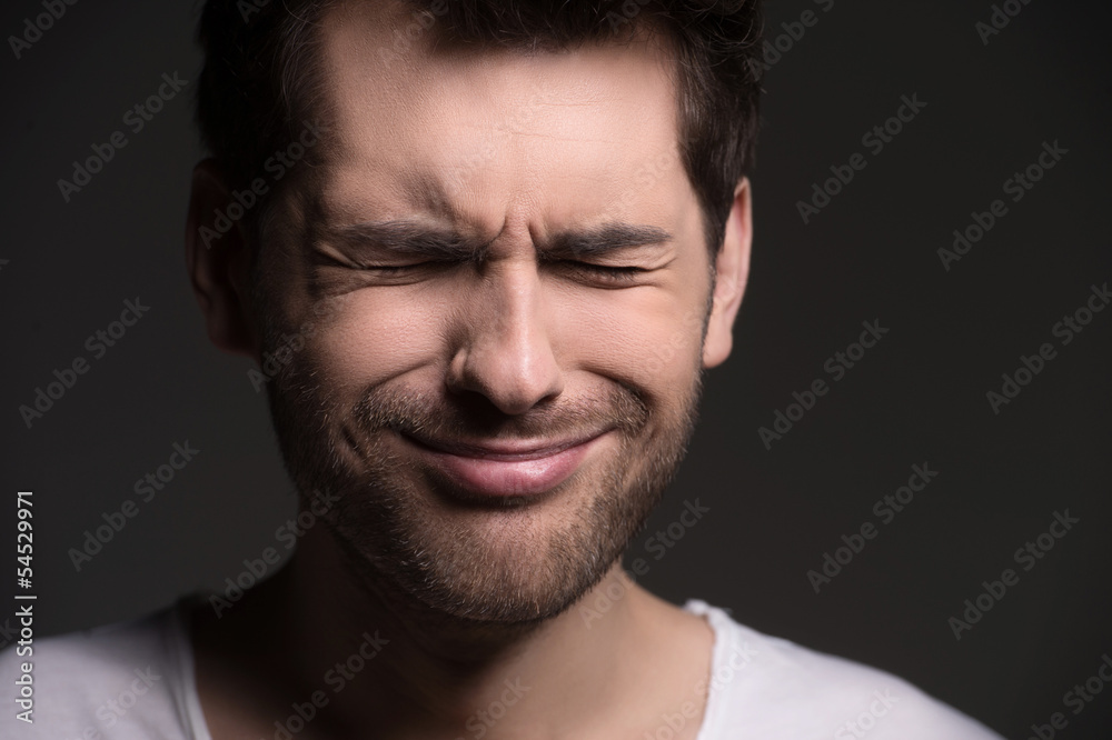 Sick and tired. Portrait of men with closed eyes expressing nega Sick and tired. Portrait of men with closed eyes expressing nega