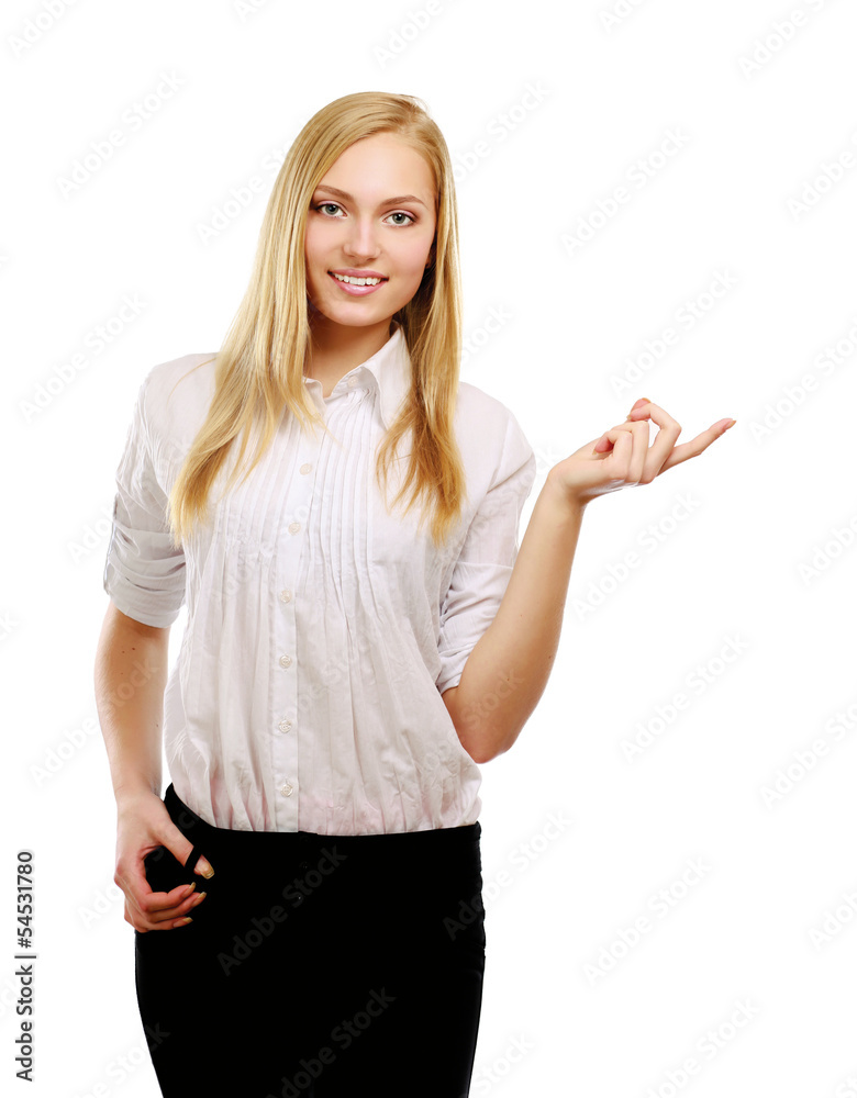 A young woman pointing at something A young woman pointing at something