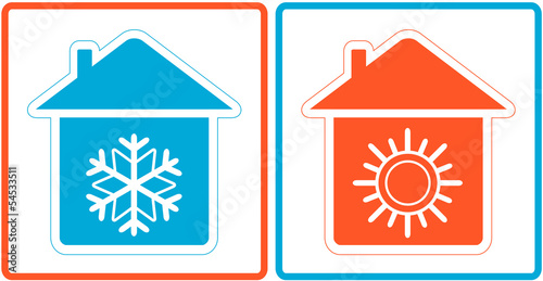 air conditioning symbol with warm and cold in home silhouette