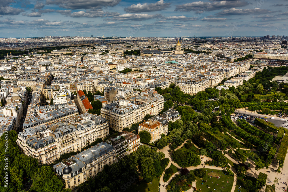 Aerial View on Champ de Mars and Invalides from the Eiffel Tower