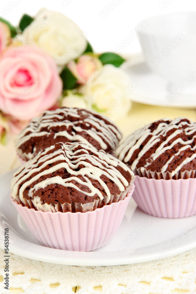 Sweet chocolate cupcakes close up Sweet chocolate cupcakes close up