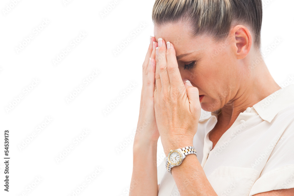 Afraid businesswoman with hands on head Afraid businesswoman with hands on head