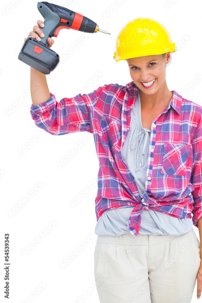 Funny handy woman with her power drill