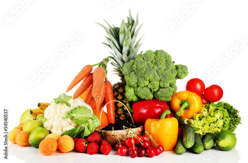 Fototapeta Naklejka Na Ścianę i Meble -  Assortment of fresh fruits and vegetables, isolated on white