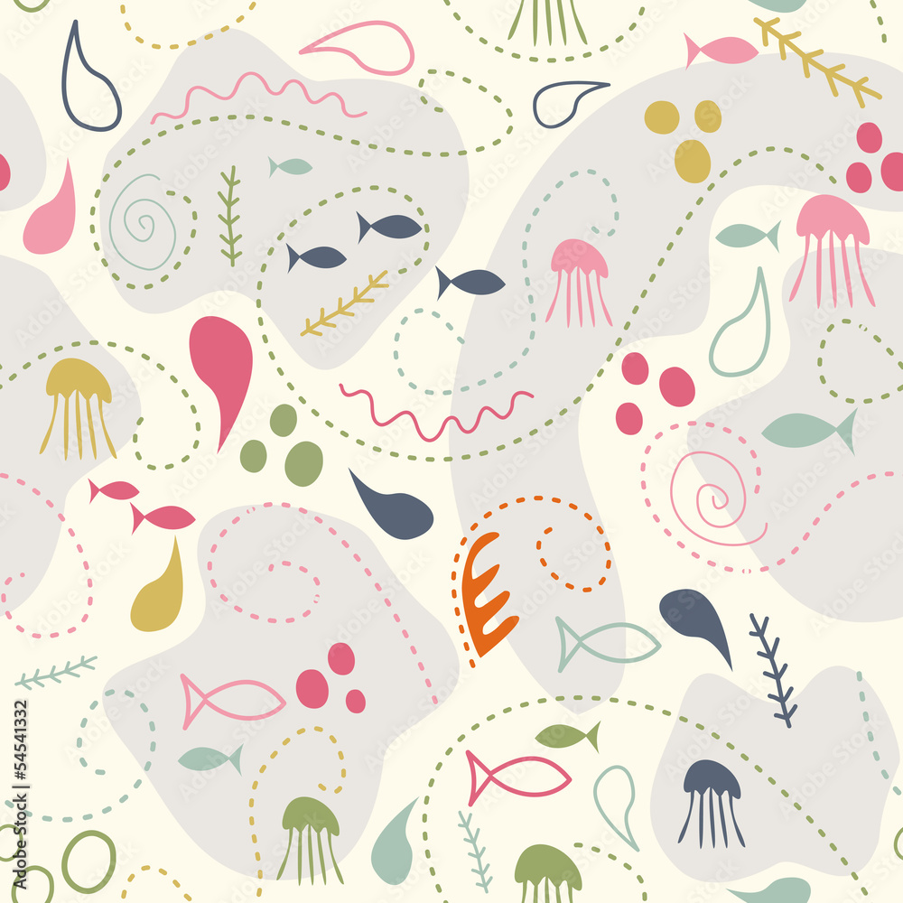 sea world seamless pattern, under water world wallpaper with fis