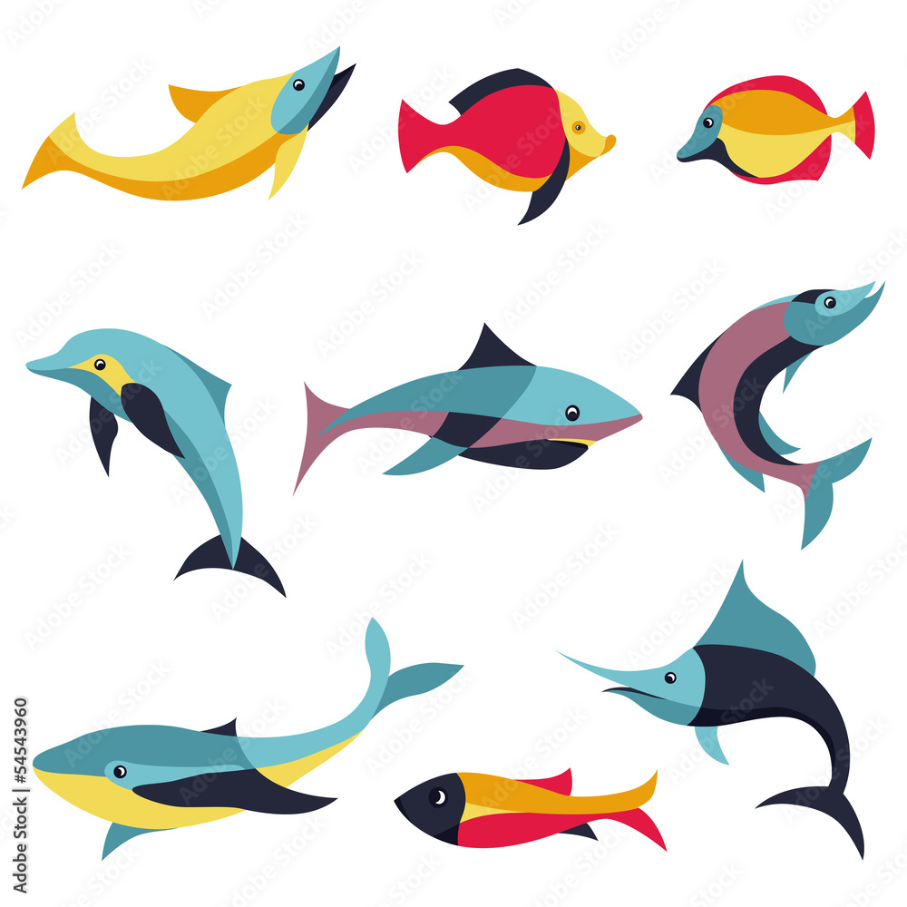 Vector set of logo design elements - fishes signs Vector set of logo design elements - fishes signs