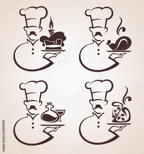 cooking symbols, food and chief silhouettes, vector collection