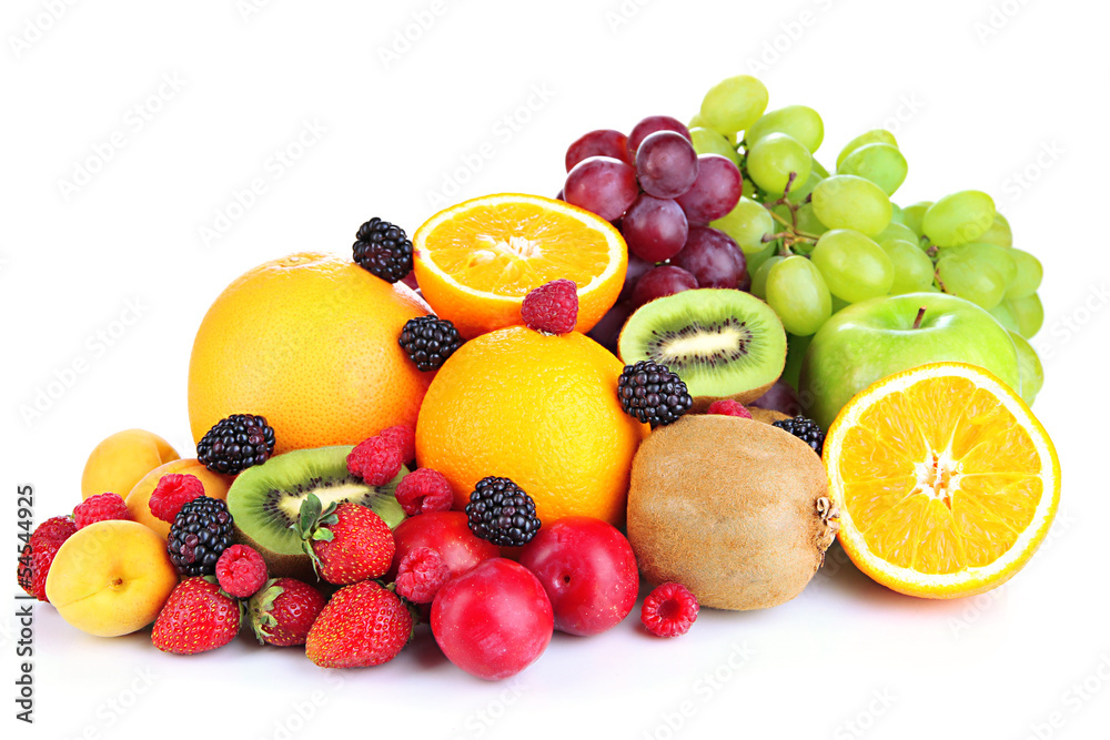 Fresh fruits and berries isolated on white Fresh fruits and berries isolated on white