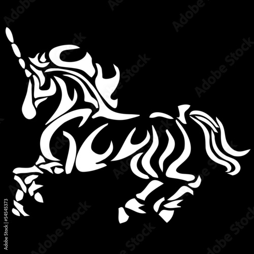 tribal unicorn tattoo on black background