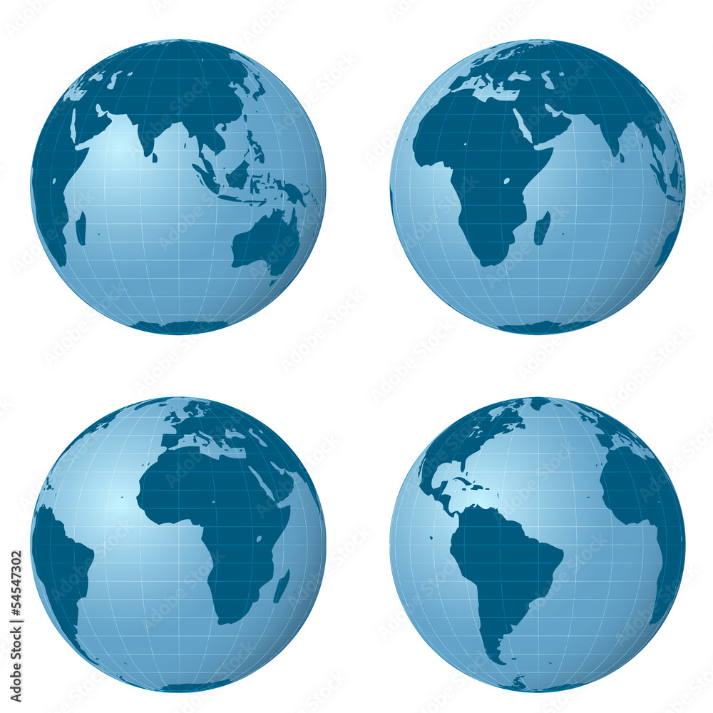 isolated earth views pack with four positions vector
