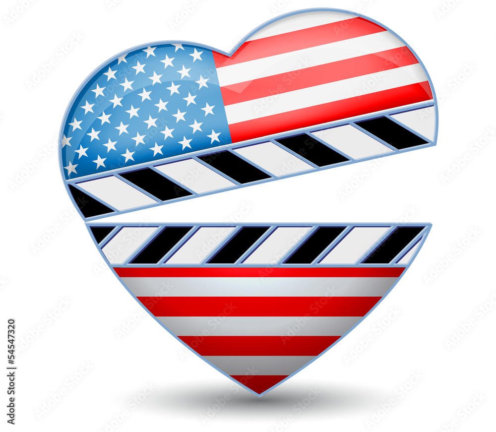 Obraz premium Clapper board with heart USA flag.Vector