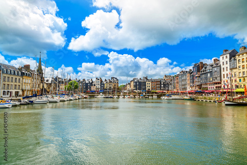 Photography Honfleur skyline harbor and water. Normandy, France