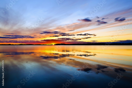 Sun goes to bed. Lake Pongomozero, North Karelia, Russia