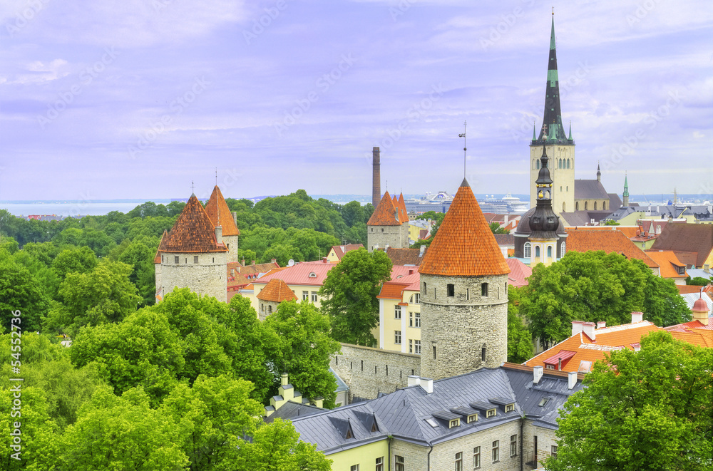 Aerial view of the old medieval city of Tallinn, Estonia
