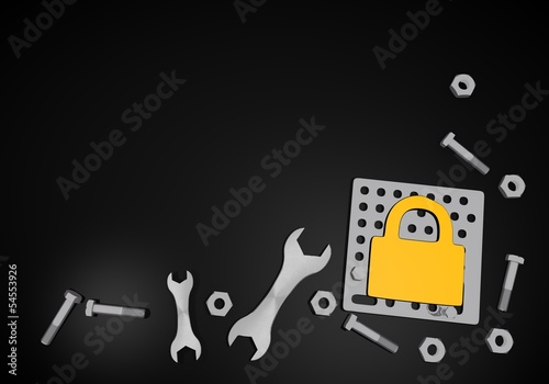secure icon on black technic background