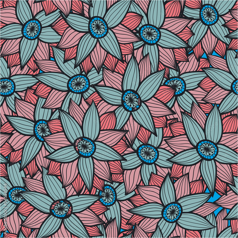 Abstract floral background, summer theme seamless pattern, vecto Abstract floral background, summer theme seamless pattern, vecto