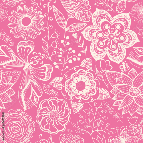 Abstract floral background, summer theme seamless pattern, vecto