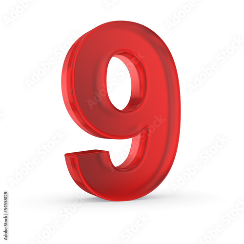 Number nine- red isolated with clipping path