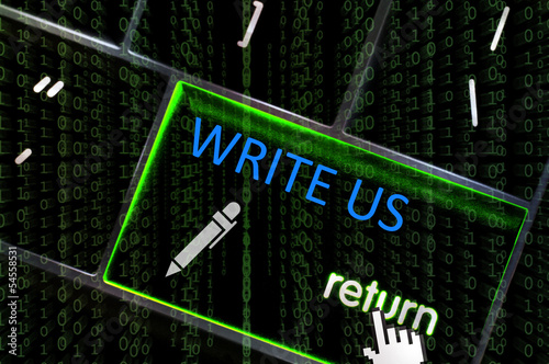 Write Us concept with the focus on the return button overlaid wi