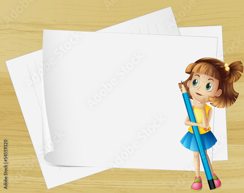A girl thinking beside the empty papers