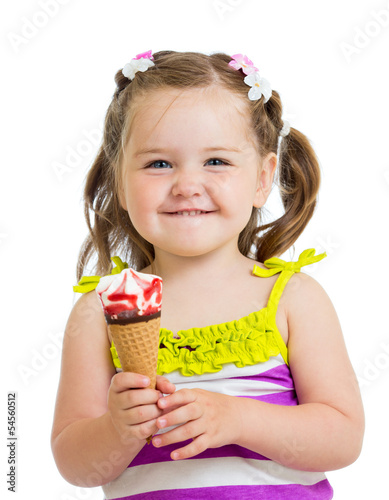 happy kid girl eating ice c...