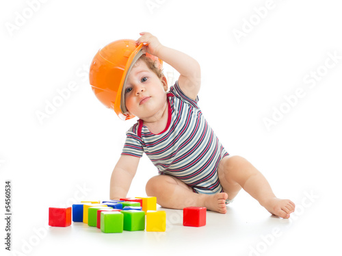 little boy with hard hat an...