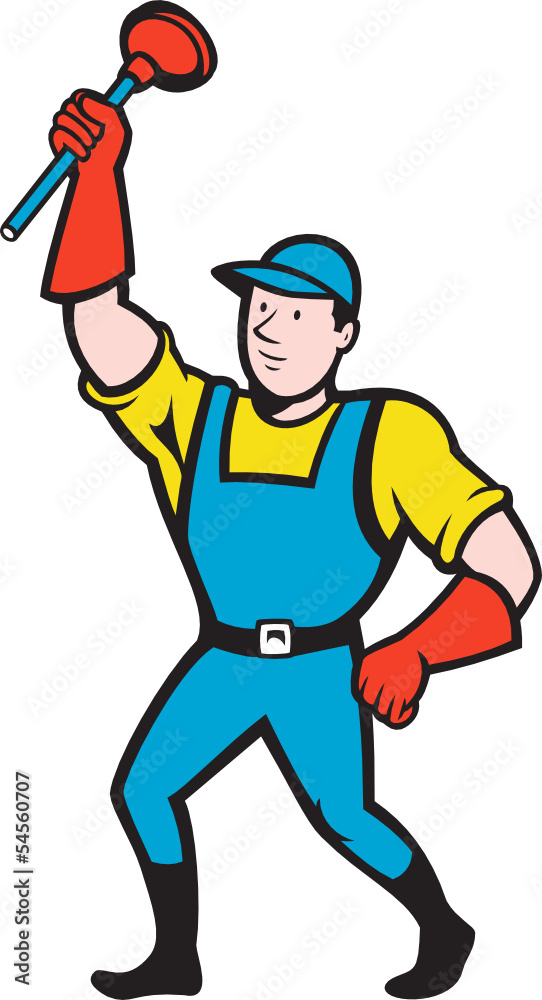 Super Plumber Wielding Plunger Cartoon Super Plumber Wielding Plunger Cartoon