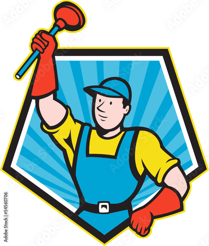Super Plumber Wielding Plunger Pentagon Cartoon