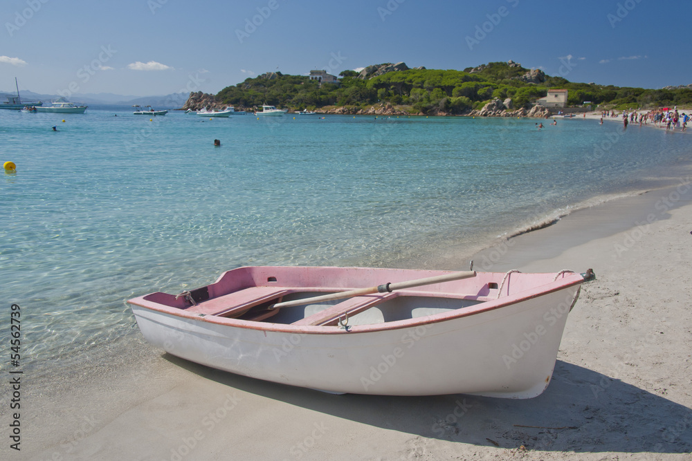 Little pink Boat on Santa Maria Island