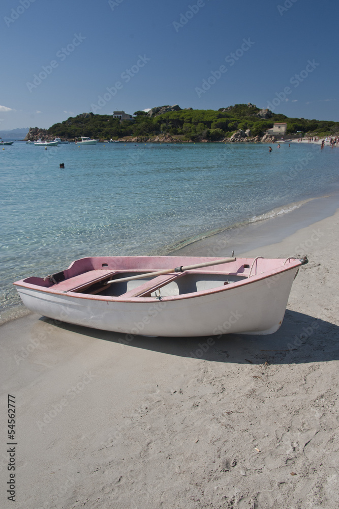 Little pink Boat on Santa Maria Island