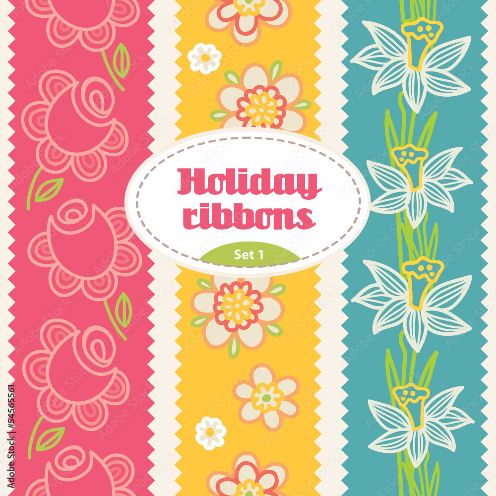 Naklejka premium Set of festive ribbons with flowers