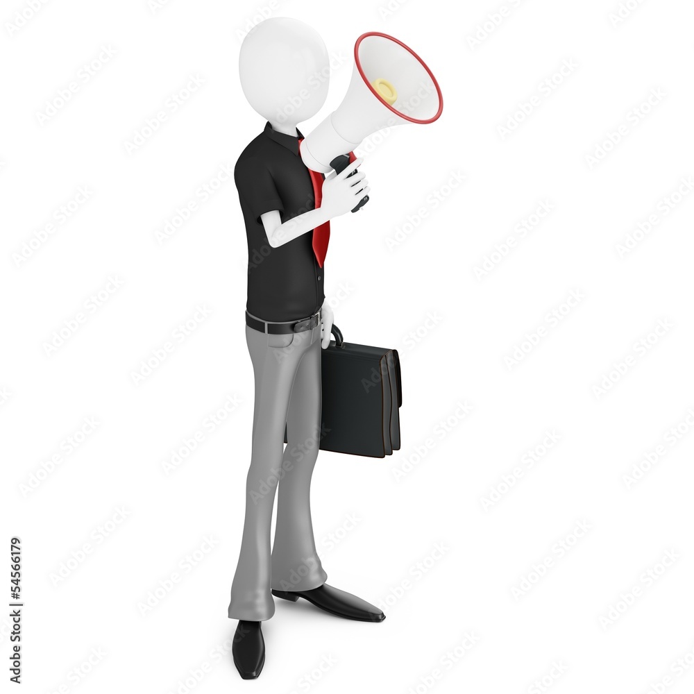 3d man businessman with a megaphone 3d man businessman with a megaphone