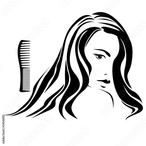 Dark haired girl with brush in beauty salon b&w