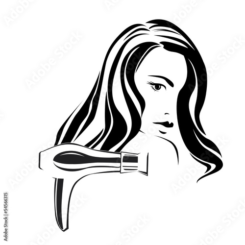 Dark haired girl with styler in beauty salon b&w v.2