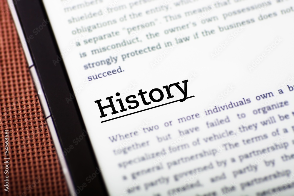 History on tablet screen, ebook concept