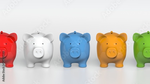 Piggy bank - orthographic raw of colorful pigs