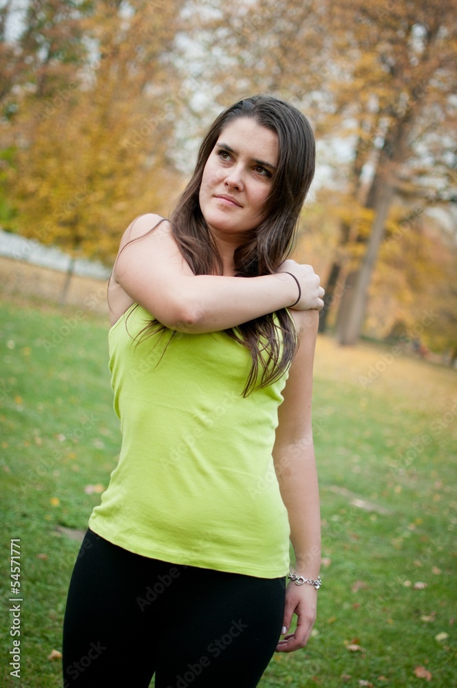 Shoulder pain - young woman with sport injury Shoulder pain - young woman with sport injury
