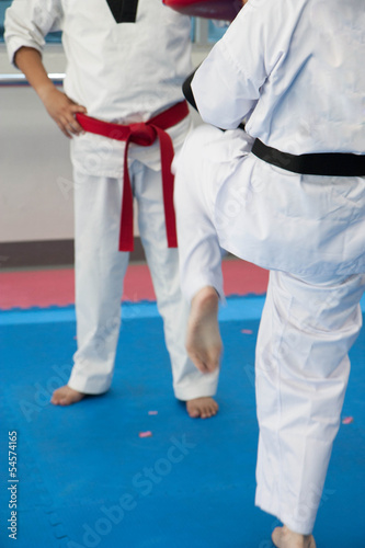 Taekwondo practicing in gym