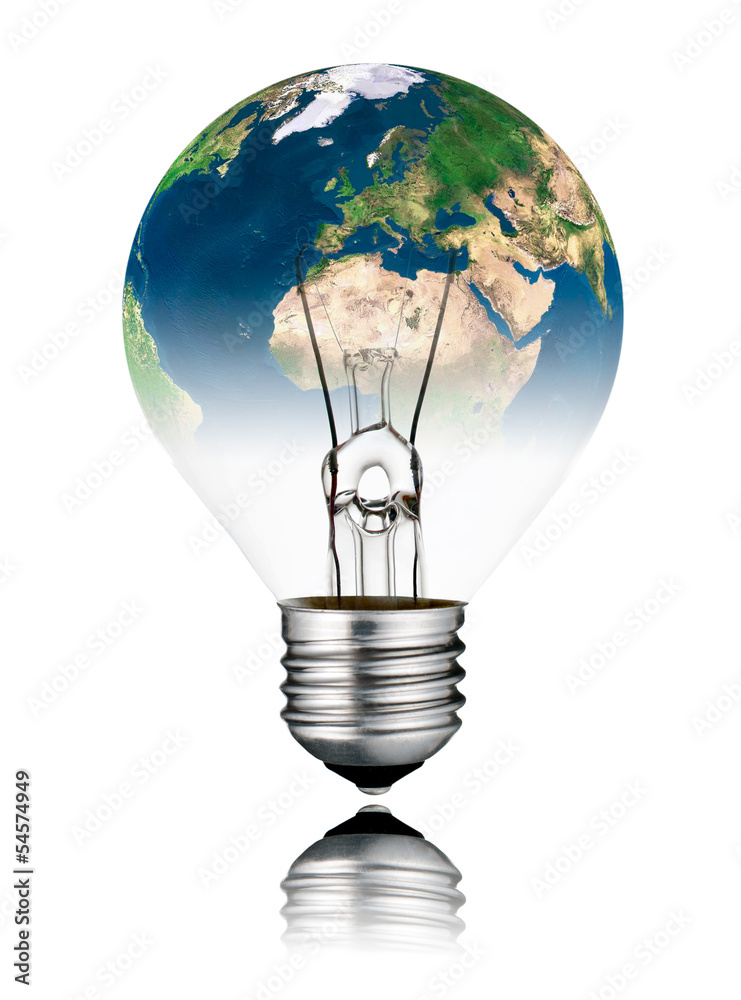 Lightbulb switched OFF - World Globe Europe and Africa Lightbulb switched OFF - World Globe Europe and Africa