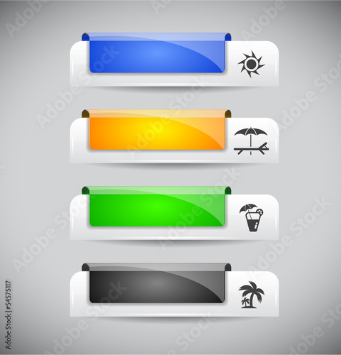 Set of color plastic buttons for web.