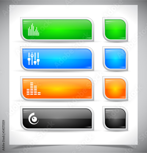Set of color plastic buttons for web.