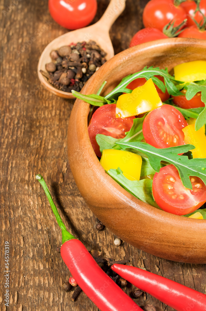 salad with cherry tomatoes , sweet peppers and arugula salad with cherry tomatoes , sweet peppers and arugula