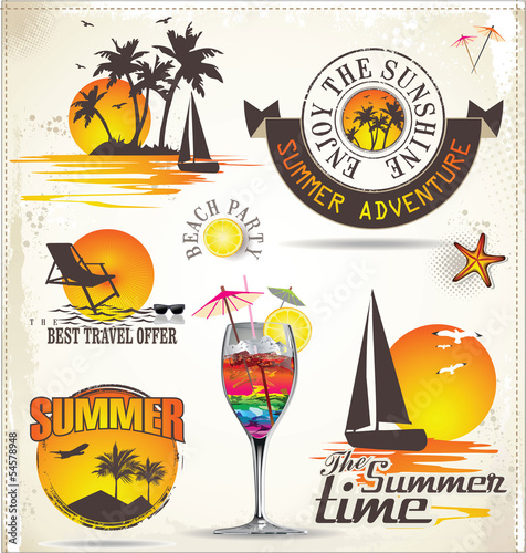 Summer vacation and travel labels