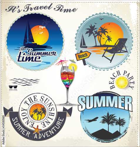 Summer vacation and travel labels